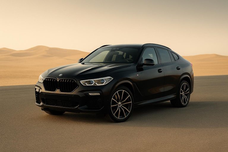 Чёрный BMW X6 на фоне дюн